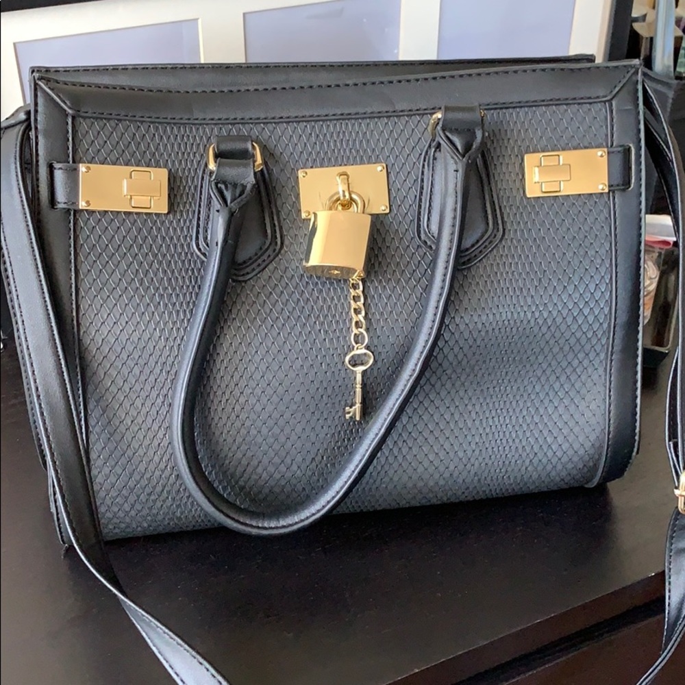 2/$15 ALDO Black Purse w/Handles,Strap&Gold Detail